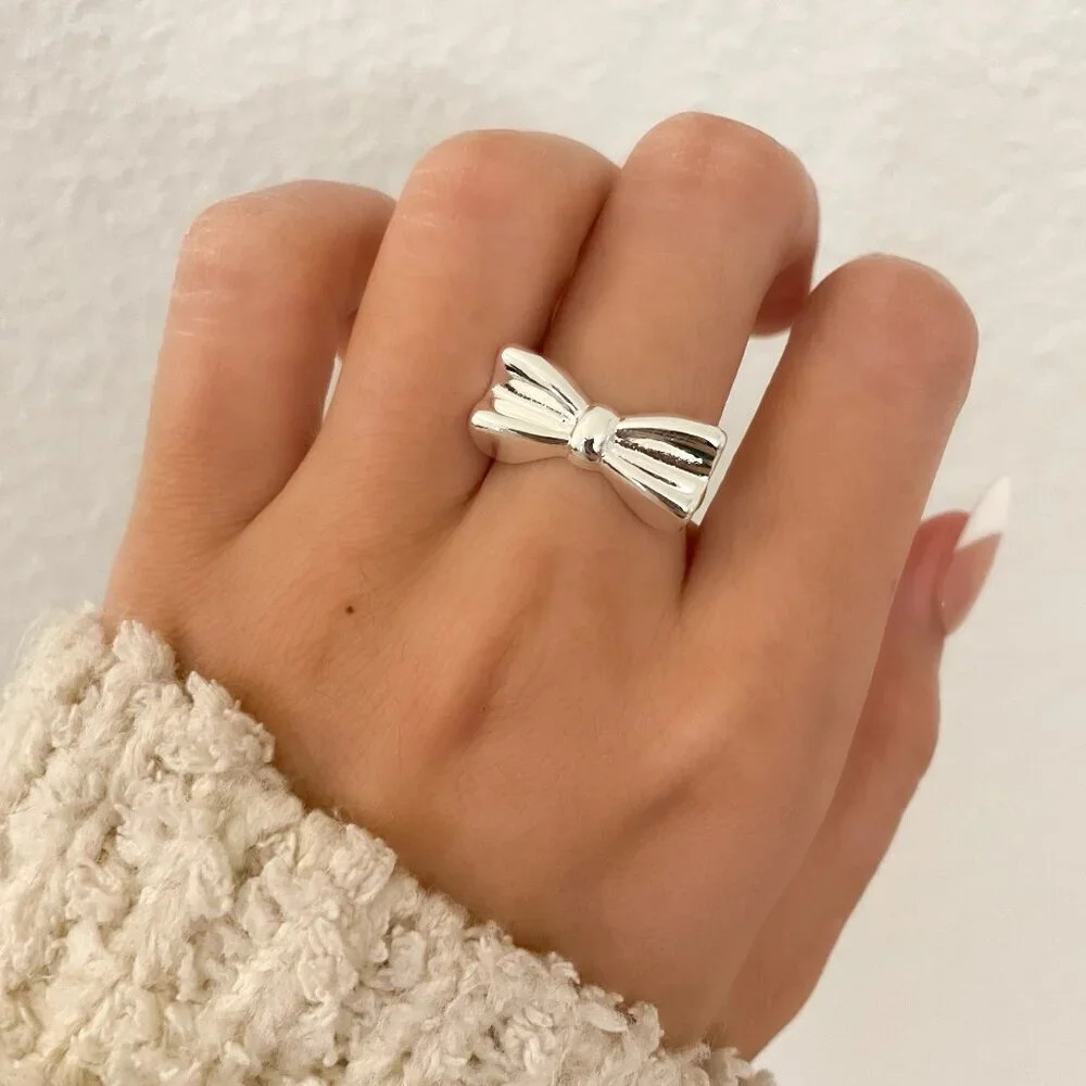 925 Sterling Silver Minimalist Ring Bow Ring Knot Ring Bow Statement Ring